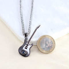 925 Silber E-Gitarren kette mit bild im stein für männer – Personalisierbare Fotogravur, Rock Musik Geschenk für Gitarristen