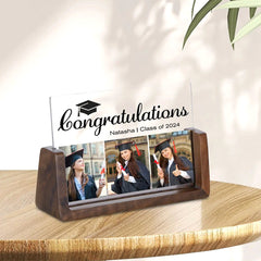 Personalisierter Holz & Acryl Bilderrahmen zum Abschluss, Abschlussurkunde Gravur Abschlussgeschenk mit Foto & Name