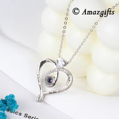 925 Silber Fotokette mit Bild im Stein - Möbius herzenskette mit Foto, Halskette für Damen