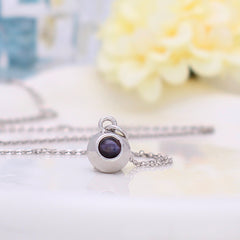 Personalisierte 925 Silber Foto-Projektion Kette – Runder Anhänger mit Bild & Text im Stein, Kreatives Geschenk für Damen