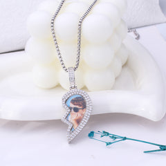 Personalisierte Magnetischer Herz Anhänger, geteilt in zwei Hälften – Foto Kette für Paare Besties