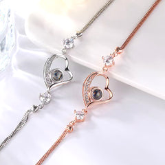 Personalisierte Geneigtem Herz Armband mit Foto Projektion