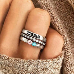 Personalisierter Geburtsstein Stacking-Ringe mit Gravur - Modisches, Perfektes Geschenk für Sie Ihn