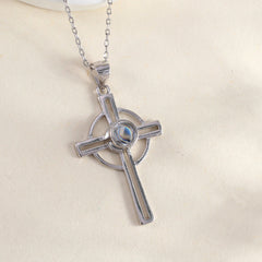 925 Silber Ring Keltisches Kreuz Projektion Kette mit Bild im Stein – Personalisierbar Erinnerungsgeschenk mit Foto & Gravur