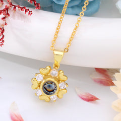 Personalisierte Kette mit Foto drin im Stein- Zirkon Herz Blume Anhänger mit Foto Projektion