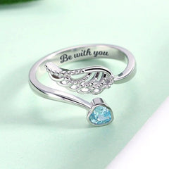 Personalisierter offener Ring mit Herz-Geburtsstein und Engelsflügel Innengravur Ring – Perfektes Geschenk für Sie zum Muttertag Jahrestag