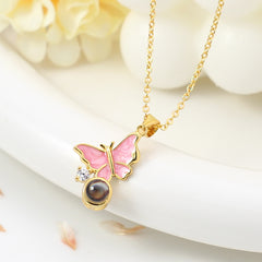 Personalisierte Projektion Kette mit Foto drin im Stein - Emaille Schmetterling