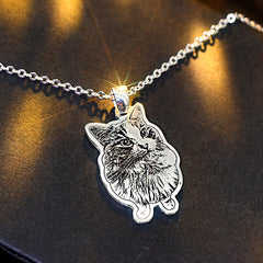 925 Sterling Silber Personalisierte Skizzen-Halskette – Gravur von Haustier, Person oder Symbol, mit Text & Geschenkbox