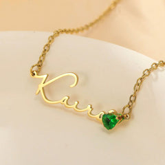 Personalisierte Namenskette mit Herz Geburtsstein – Perfektes Geschenk für Sie