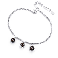 Personalisiertes Fotoprojektions Armband mit 1–7 Bildern – Runder Anhänger mit Bild im Stein, Gravur & 18K Vergoldung