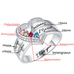 Personalisierter Geburtsstein Ring mit Gravur - Juwel im Herzen, Heiratsantrag Freundschaftsring Familienring, Muttertag Geburtstagsgeschenk