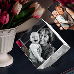 3D fotokristalle - Personalisiertes Glasfoto mit Gravur und Leuchtstele