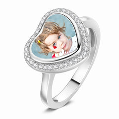 Personalisierter 925 Silber Herz Ring mit Foto und Gravur - Fotogeschenke für Sie