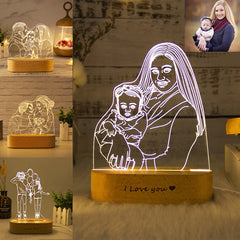3D Fotolampe mit Gravur – LED Nachtlicht, dimmbar, Holzsockel, perfektes Geschenk für jeden Anlass