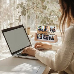 Personalisierter Holz & Acryl LED Bilderrahmen zum Abschluss, Abschlussurkunde Gravur Abschlussgeschenk mit 6 Fotos & Name