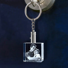 Personalisierte Kristall Schlüsselanhänger mit Bilder - Quadratischer Anhänger mit Gravur 2D/3D Foto,Erinnerungs Geschenk