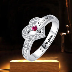 Personalisierter Geburtsstein Ring mit Gravur - Juwel im Herzen, Heiratsantrag Freundschaftsring Familienring, Muttertag Geburtstagsgeschenk