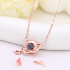 925 Silber Personalisierte Kette mit Foto im Stein - Planeten Anhänger mit Bild, Geschenk für Sie und Weihnachten