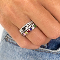 Personalisierter Geburtsstein Stacking-Ringe mit Gravur - Modisches, Perfektes Geschenk für Sie Ihn