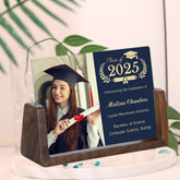 Personalisierter Holz oder Acryl Fotorahmen zur Erinnerung Schulabschluss, Individueller mit Gravur – Foto, Name, Hochschule, Studiengang