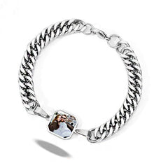 Personalisierte Dicke Stahlkette Schwarzer Quadratischer Armband mit Thermoaktive Foto - Gravur Geschenk für Männer