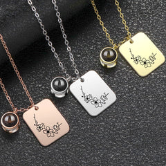 925 Silber Geburtsblume Gravur Projektionskette mit Bild im Stein, Personalisierte Fotogeschenke für Sie Ihn