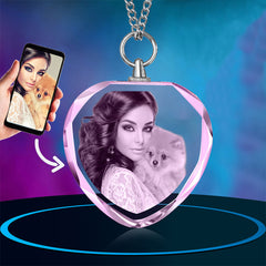 Personalisierte 2D/3D Foto Kette – Hochwertige Rosenquarz Herz Anhänger,Erinnerungs Schmuck Geschenke für Frauen