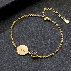 Personalisiertes Rundem Gravur Armband mit Bild im Stein – Runder Gravurplatte,Erinnerungsgeschenk für Sie