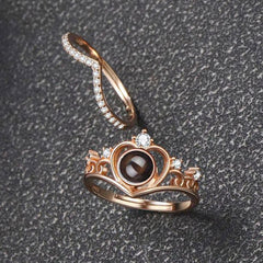 Personalisierter 925 Silber Foto Projektionsring – Herz mit Krone & Zirkonia, Gravur & Bild, Stapelbar & verstellbar