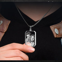 Personalisierte 2D/3D Foto Kette - Rechteckiger Kristall Anhänger,Erinnerungs Schmuck Geschenke für Männer und Frauen