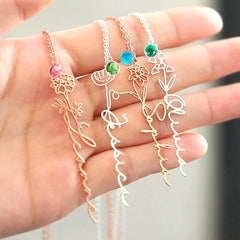 Personalisierte Y-Kette mit vertikalem Namensanhänger, Geburtsblume & Geburtsstein – Perfektes Geschenk