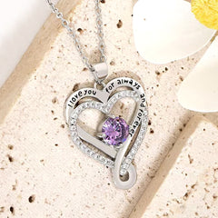 925 Silber Personalisierte Herz kette mit Geburtsstein – Unendlichkeit & Doppelherz mit Gravur „I love you, for always and for ever“
