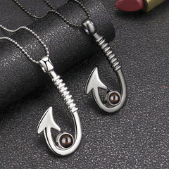 925 Silber Angelhaken kette mit bild im stein für männer – Personalisierbare Fotogravur Geschenk für Ihn