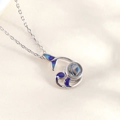 Personalisierte Delfin & Welle Ozeanische Kette mit Bild im Stein - Foto Gravur Projektion Erinnerungsgeschenk für Sie