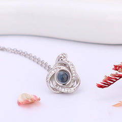 925 Silber Personalisierte Projektion Kette mit Foto im Stein - Rotierendes Rose Blume Anhanger