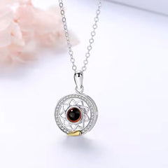 Sterling Silber Foto Projektion Kette mit Foto drin im Stein - Sonne Mond Ziehen sich gegenseitig an