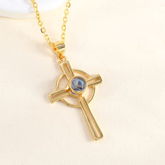 925 Silber Ring Keltisches Kreuz Projektion Kette mit Bild im Stein – Personalisierbar Erinnerungsgeschenk mit Foto & Gravur