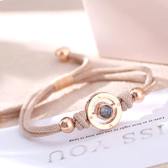 925 Silber Personalisierte Paar Armbänder mit Bild im Stein - Kreis mit Gravur 'LOVE', Romantisches Geschenk für Paare & Freunde