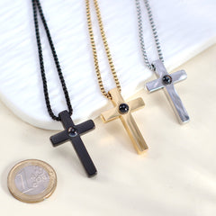 Personalisierte Schlichtes Kreuz Anhänger für Männer – Kette mit Bild im Stein, Geschenke für Männer mit Foto