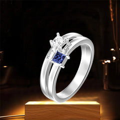 Personalisierter 925 Silber Geburtsstein Ring Doppelring mit 2 quadratischen Steinen – Name & Innengravur, perfekte Geschenk für Sie Ihn