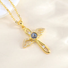 Personalisierte 925 Silber Engel Flügel Kreuz Kette mit Bild im Stein – Ein Foto Geschenk voller unendlicher Liebe