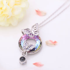 925 Silber Personalisierte Kette mit Bild im Stein- Schmetterlings Kristall Anhänger