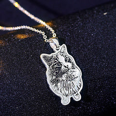 925 Sterling Silber Personalisierte Skizzen-Halskette – Gravur von Haustier, Person oder Symbol, mit Text & Geschenkbox