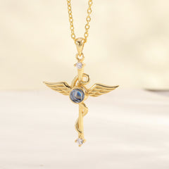 Personalisierte Silber Medizinische Engel Engelsflügel & Äskulapstab Kette mit Bild im Stein – Schutz & Erinnerung für Sie