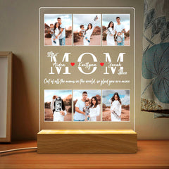 Personalisierter Beleuchteter Bilderrahmen Mit 6 Fotos, Kindernamen & Wunschtext - MOM Vorlage, Erinnerungs Geschenk für Mama oder Mutter