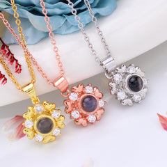 Personalisierte Kette mit Foto drin im Stein- Zirkon Herz Blume Anhänger mit Foto Projektion