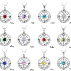 925 Silber Kompass Halskette mit Rose & Geburtsstein – Gravur „I’d be lost without you“, Geschenk zum Geburtstag & Abschluss
