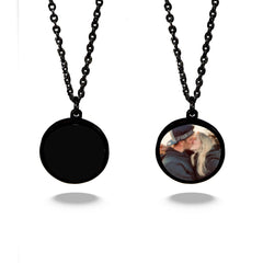 Personalisierte Hitzeaktivierbare Magische Foto Halskette mit verstecktem Bild - Schwarzer Runder, Geschenk für Sie Ihn