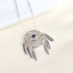 925 Silber Damen Traumfänger Projektionskette mit Federn – Kette mit Bild im Stein, Personalisierte Fotogeschenke für Sie