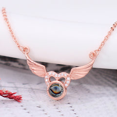 925 Silber Personalisierte Bild Kette mit Foto - Herz Engel Flügel Anhänger mit Projektion